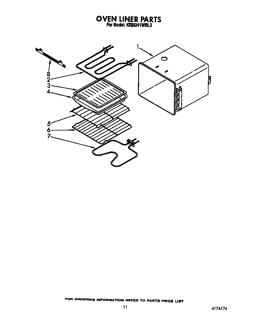 KitchenAid KEBI241WBL3 oven liner diagram