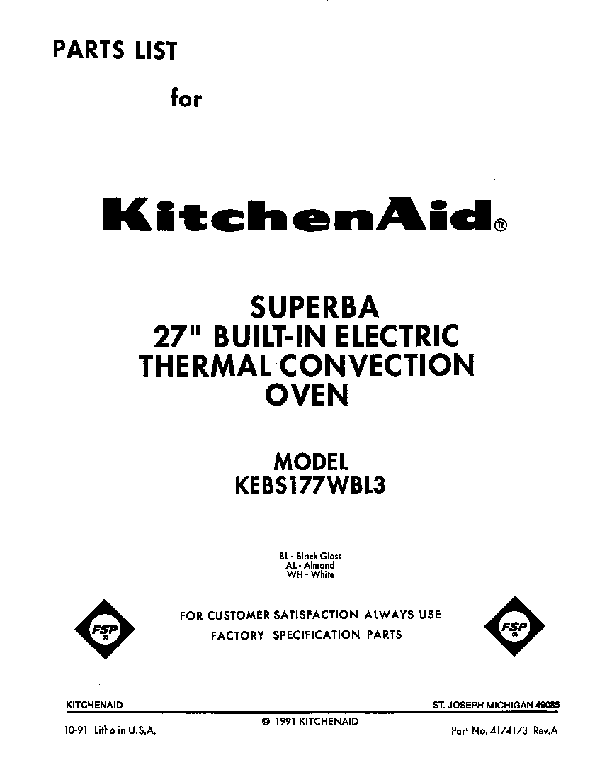 KitchenAid KEBS177WWH3 front cover diagram