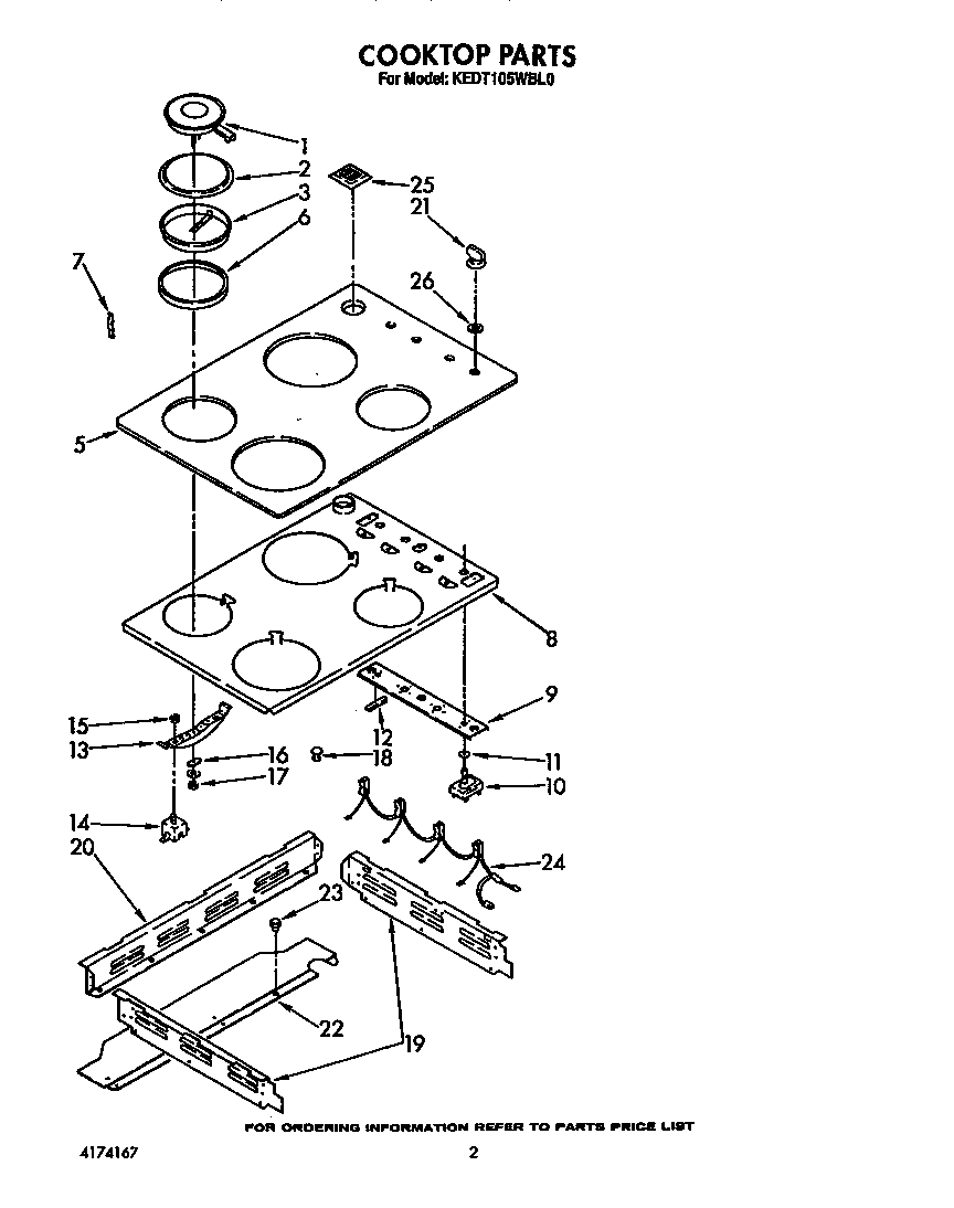 KitchenAid KEDT105WWH0 cooktop diagram