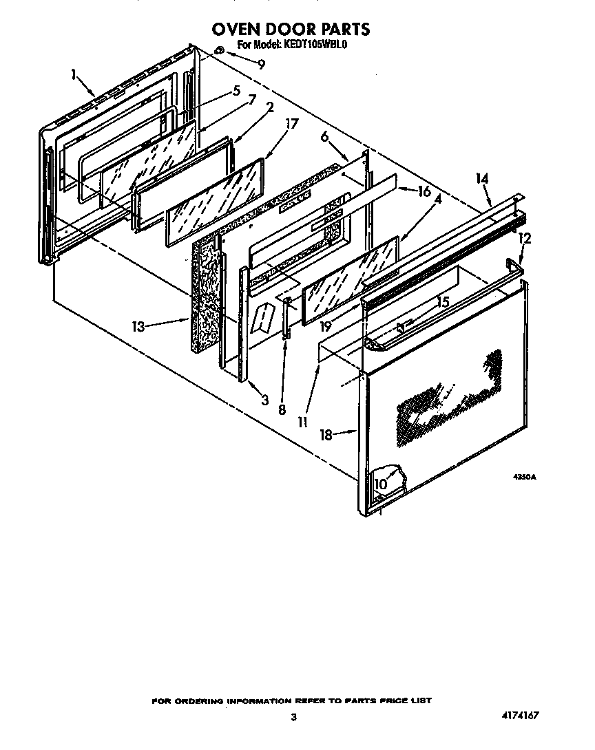 KitchenAid KEDT105WWH0 oven door diagram