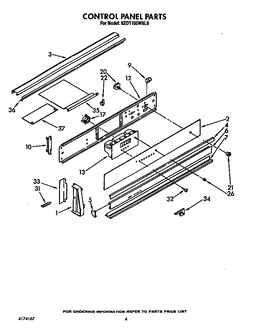KitchenAid KEDT105WWH0 control panel diagram
