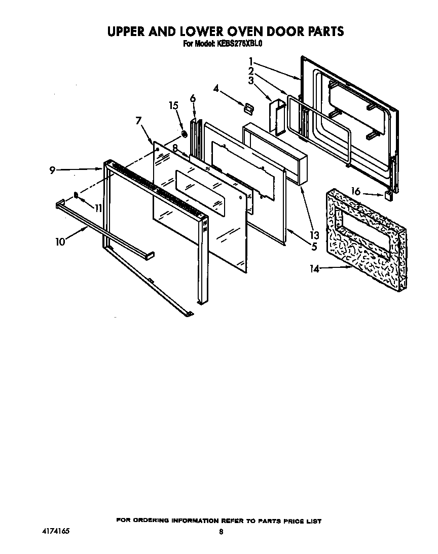 KitchenAid KEBS276XBL0 upper and lower oven door diagram