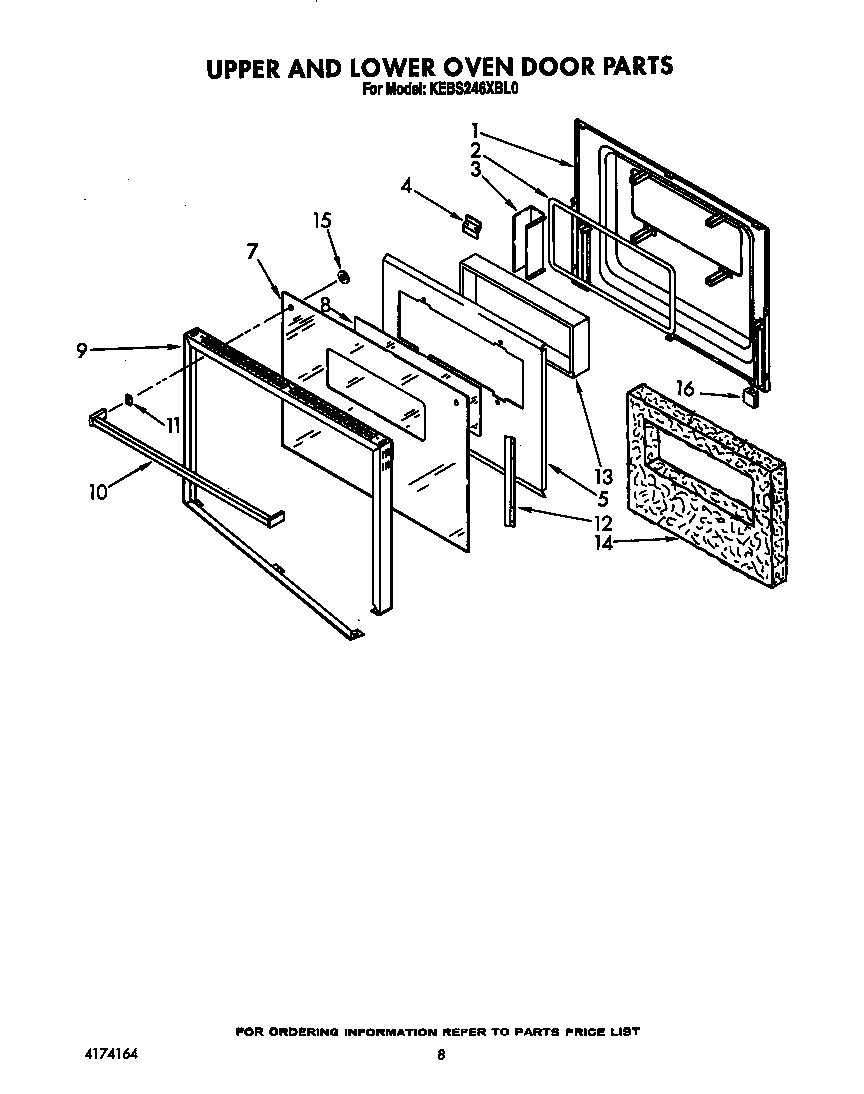KitchenAid KEBS246XBL0 upper and lower oven door diagram