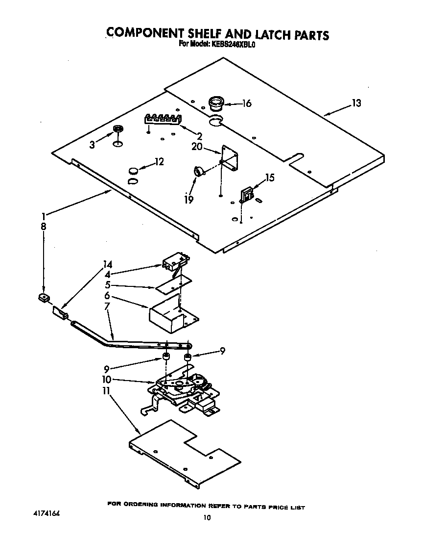 KitchenAid KEBS246XBL0 component shelf and latch diagram