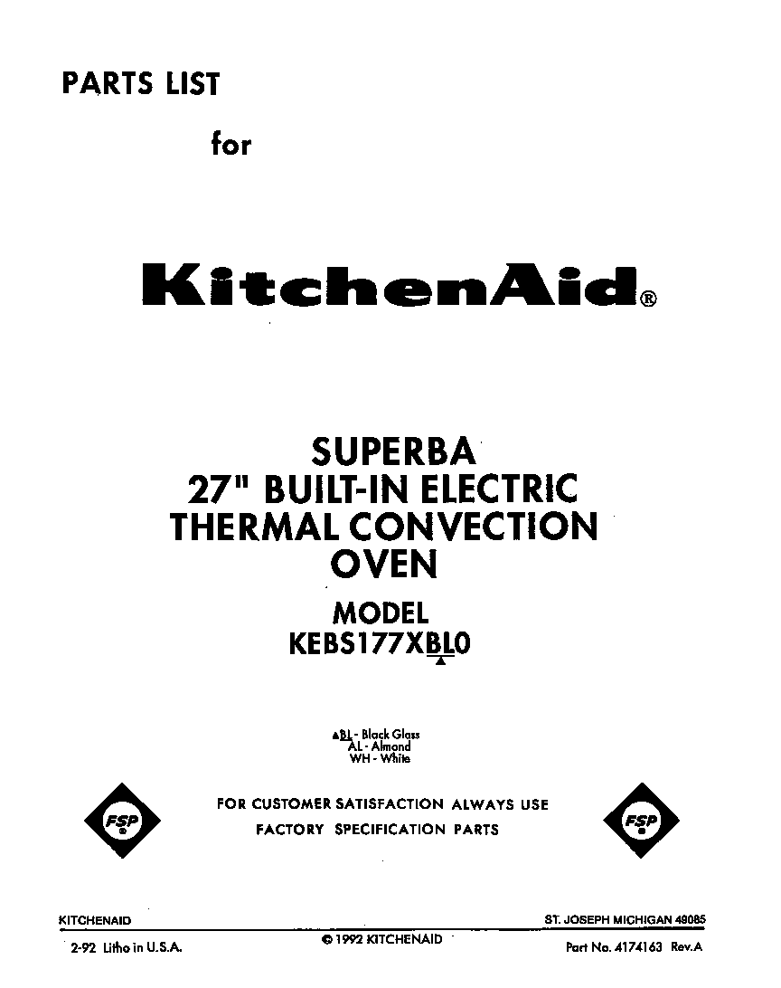KitchenAid KEBS177XWH0 front cover diagram