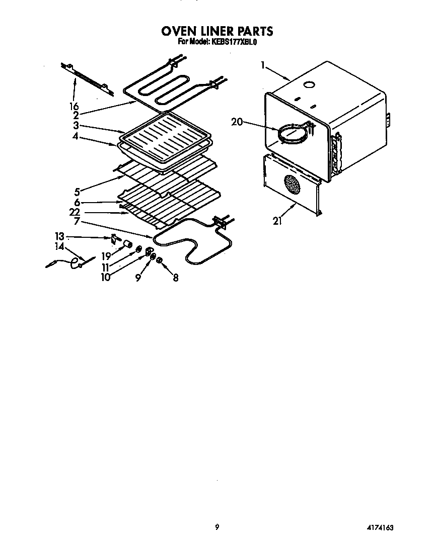 KitchenAid KEBS177XWH0 oven liner diagram