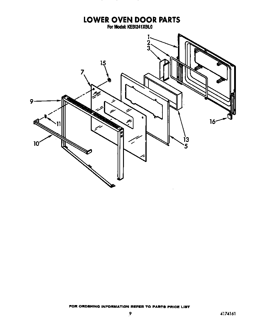 KitchenAid KEBI241XBL0 lower oven door diagram