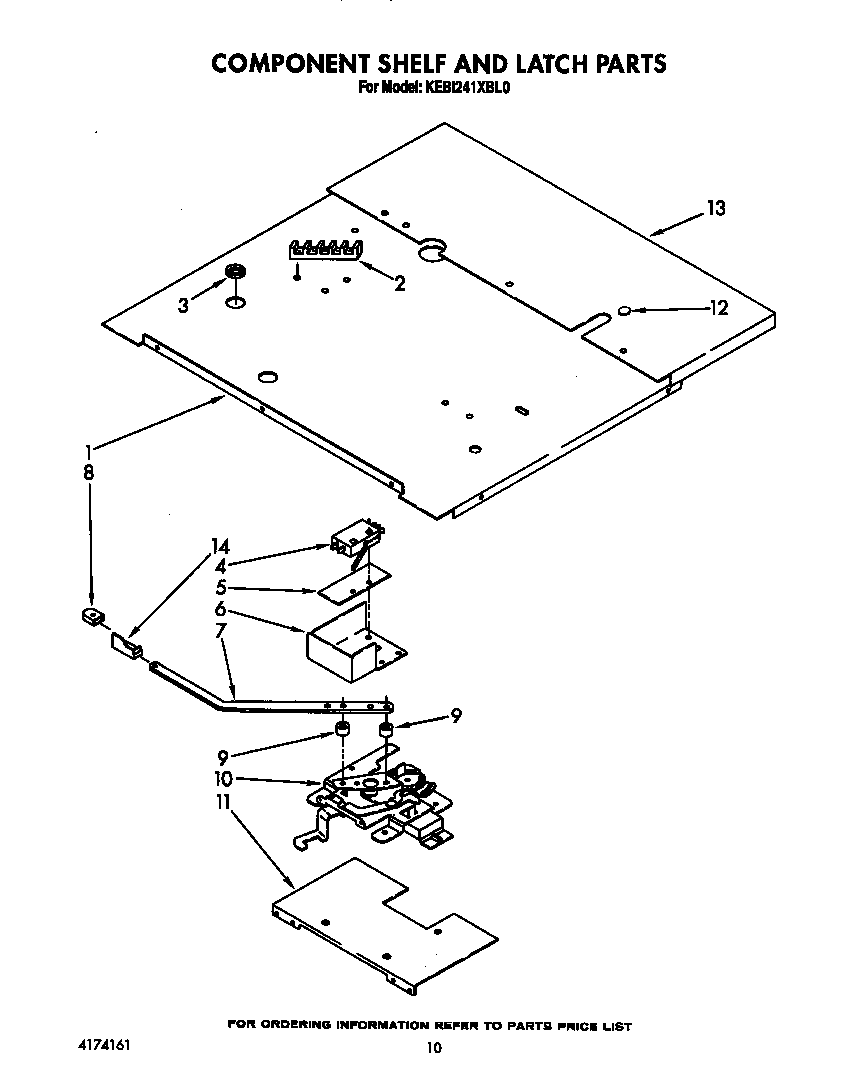 KitchenAid KEBI241XBL0 component shelf and latch diagram