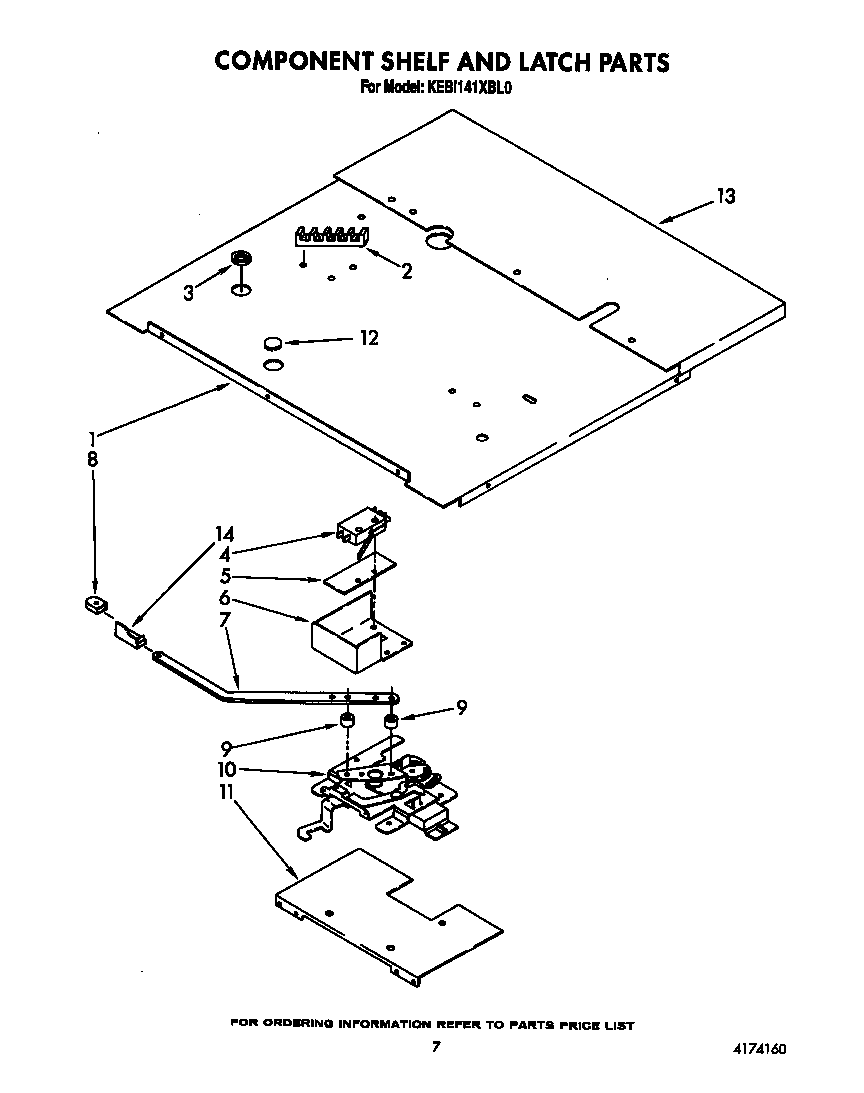 KitchenAid KEBI141XBL0 component shelf and latch diagram