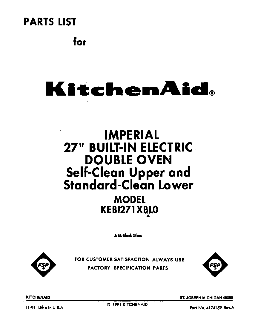 KitchenAid KEBI271XBL0 front cover diagram