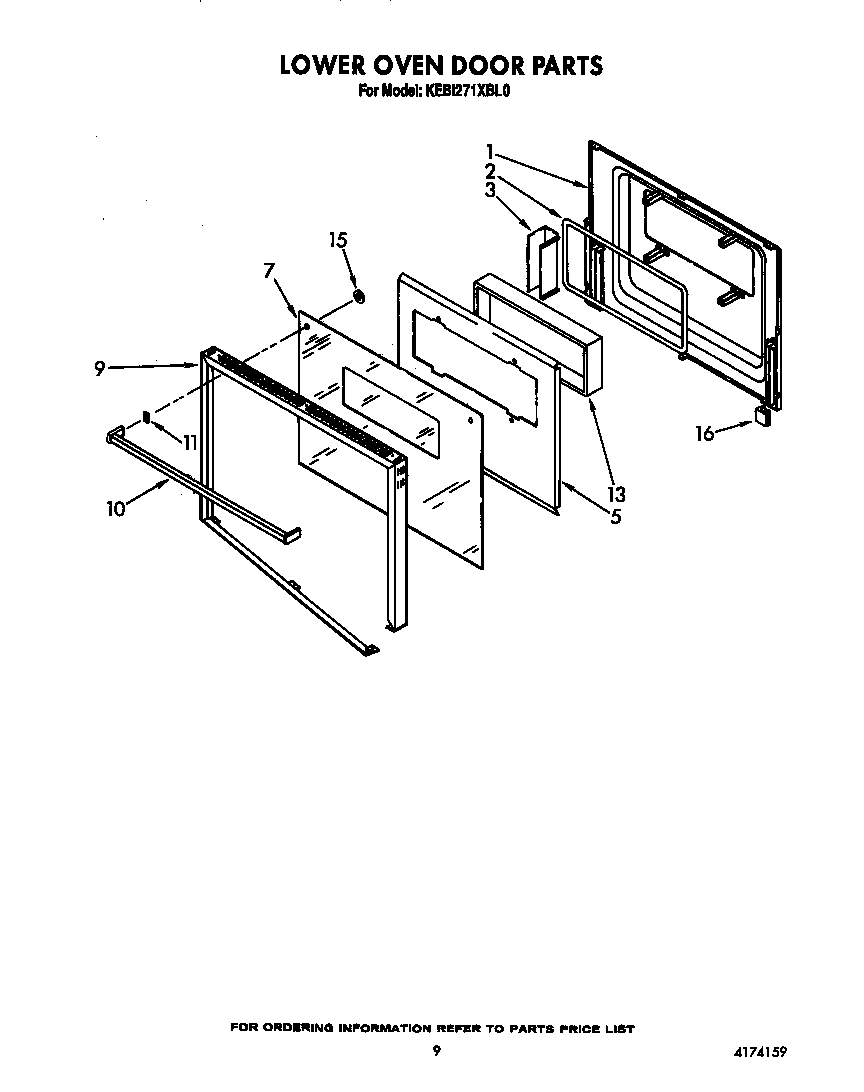 KitchenAid KEBI271XBL0 lower oven door diagram
