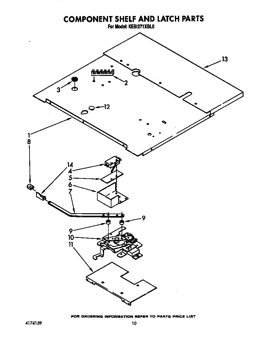 KitchenAid KEBI271XBL0 component shelf and latch diagram