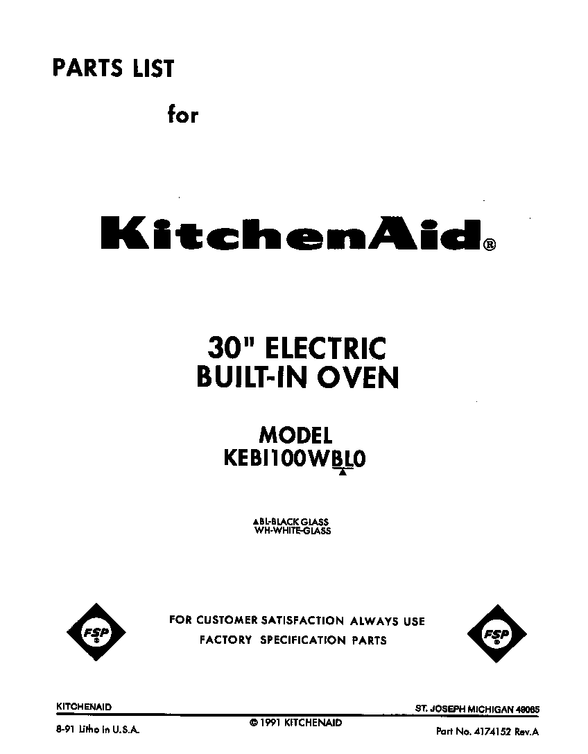 KitchenAid KEBI100WWH0 front cover diagram