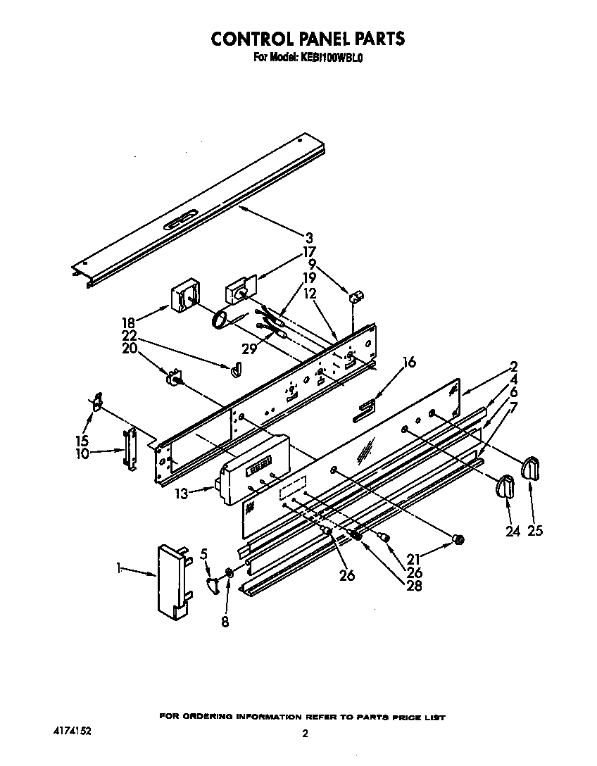 KitchenAid KEBI100WWH0 control panel diagram