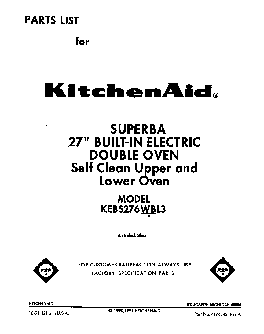 KitchenAid KEBS276WBL3 front cover diagram