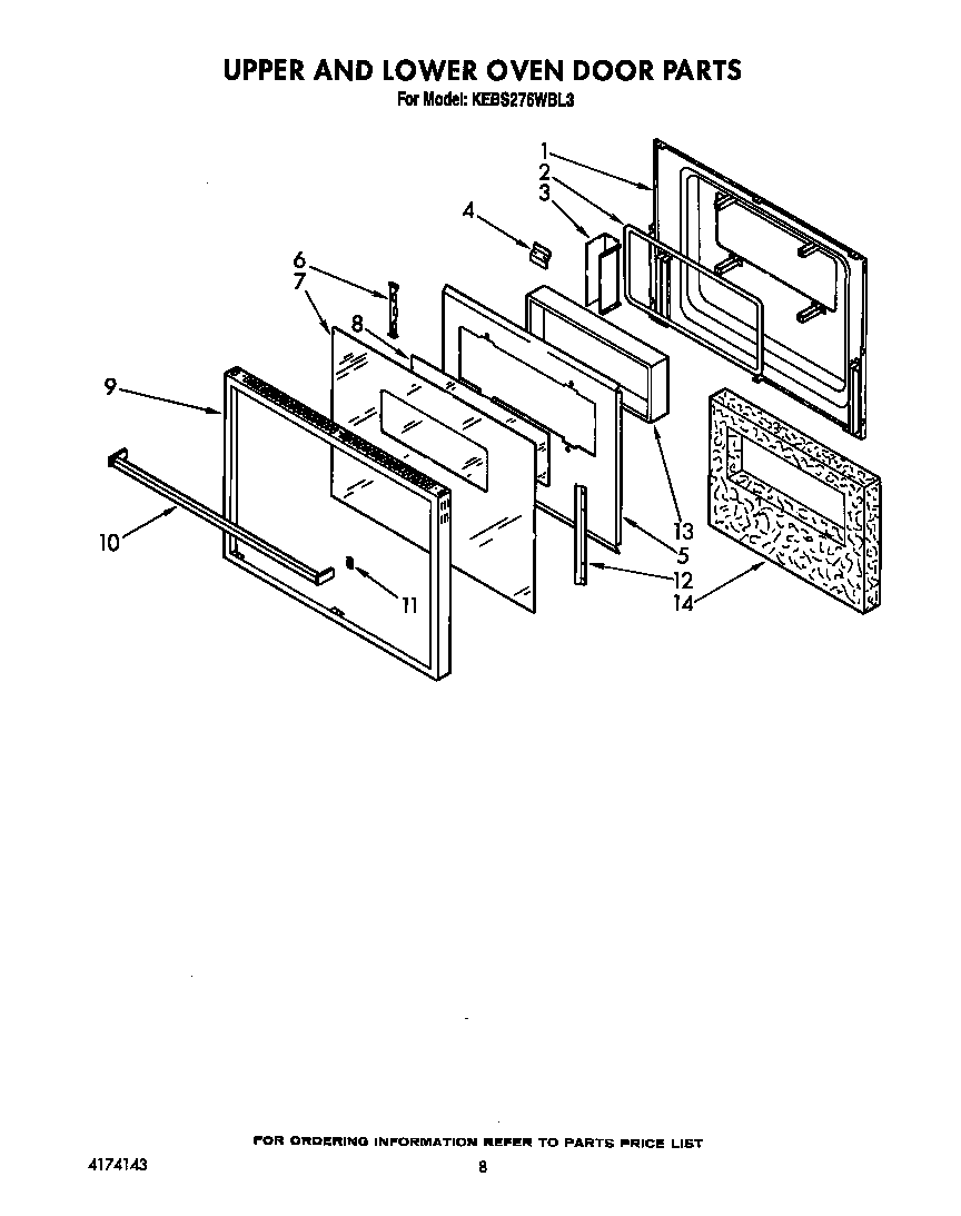 KitchenAid KEBS276WBL3 upper and lower oven door diagram