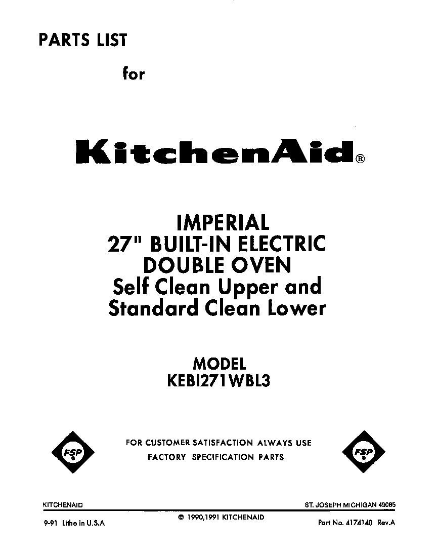 KitchenAid KEBI271WBL3 front cover diagram