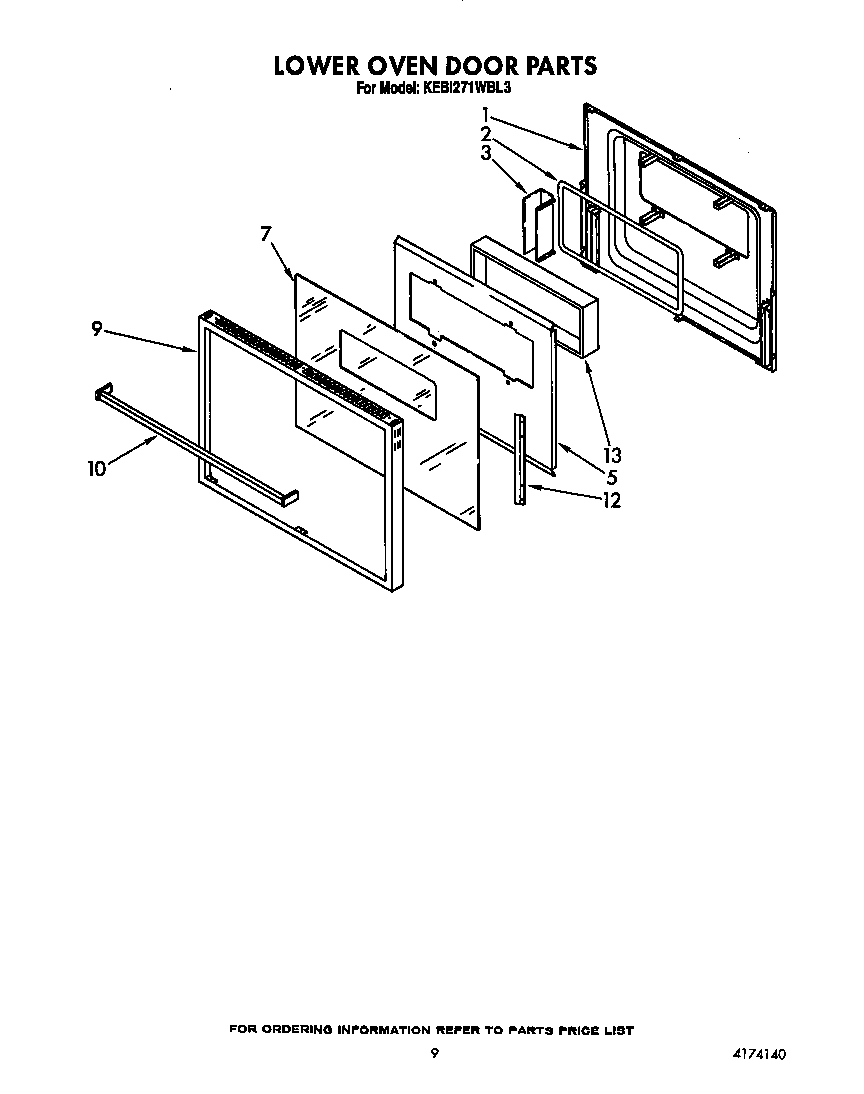 KitchenAid KEBI271WBL3 lower oven door diagram