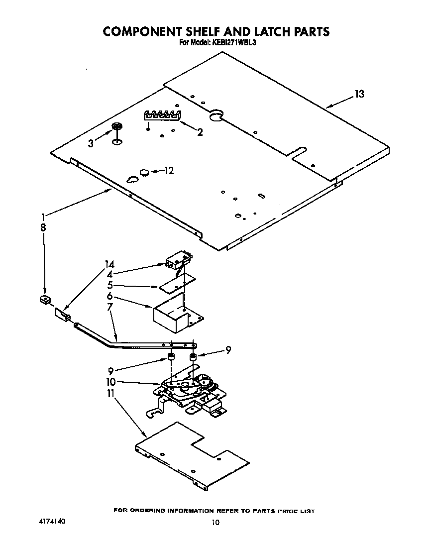 KitchenAid KEBI271WBL3 component shelf and latch diagram
