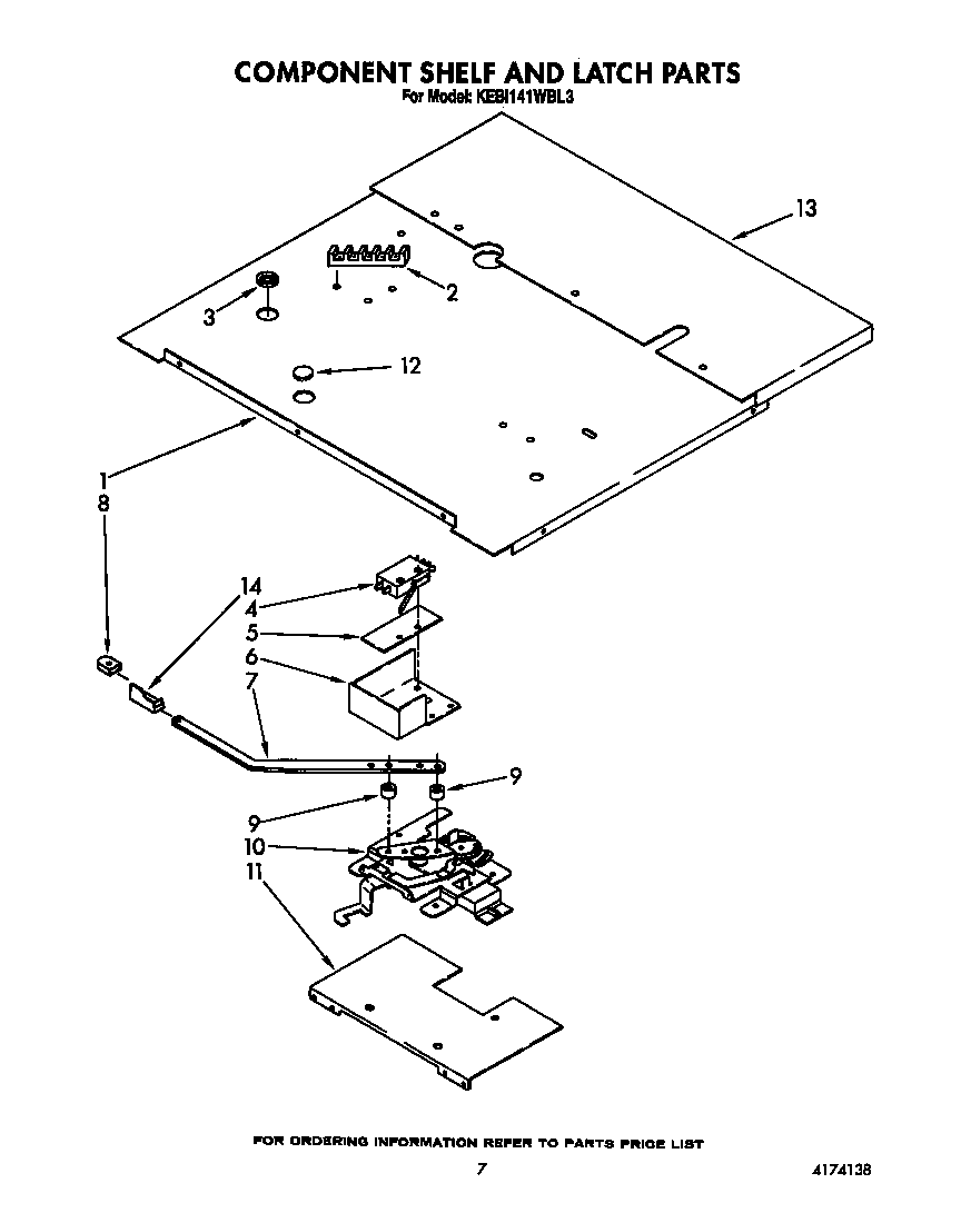 KitchenAid KEBI141WBL3 component shelf and latch diagram
