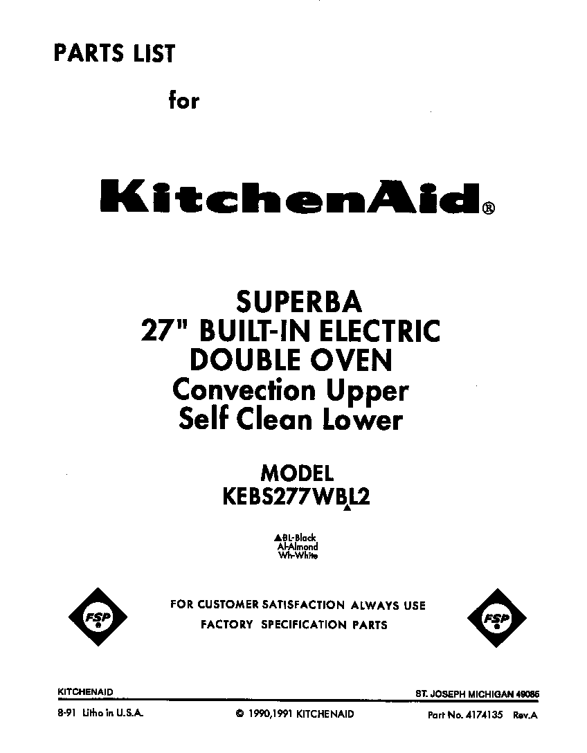 KitchenAid KEBS277WWH2 front cover diagram