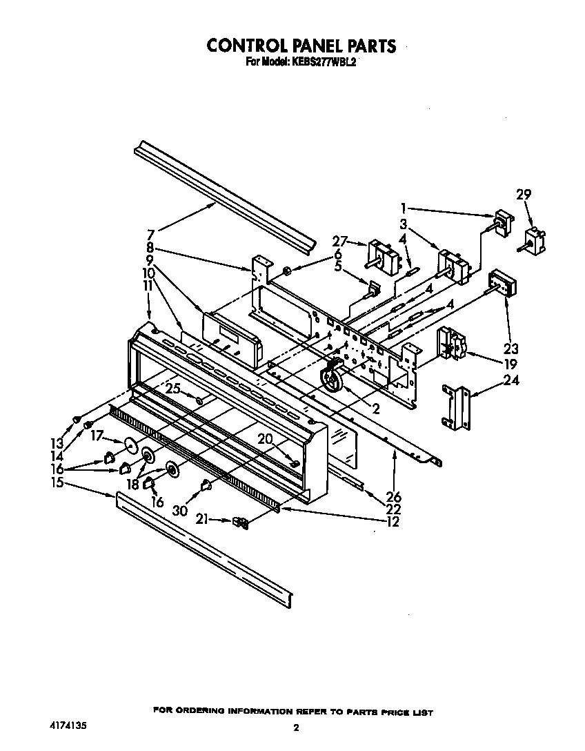 KitchenAid KEBS277WWH2 control panel diagram