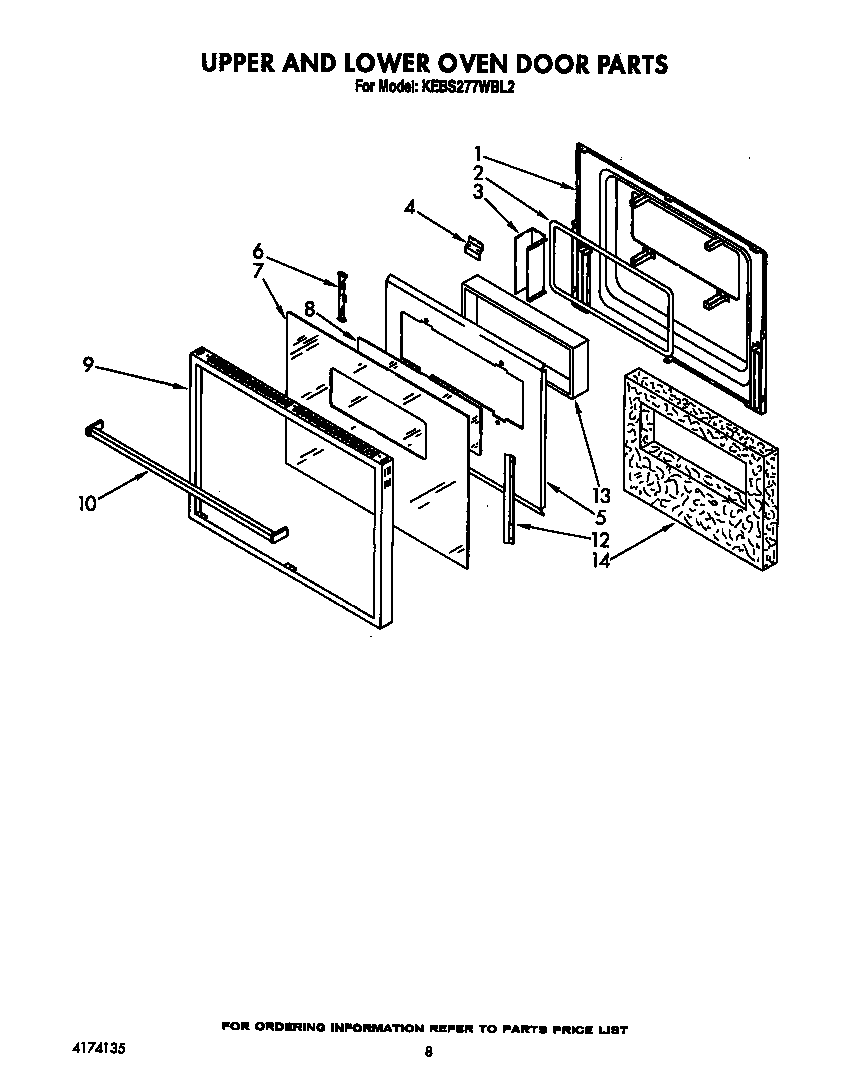 KitchenAid KEBS277WWH2 upper and lower oven door diagram