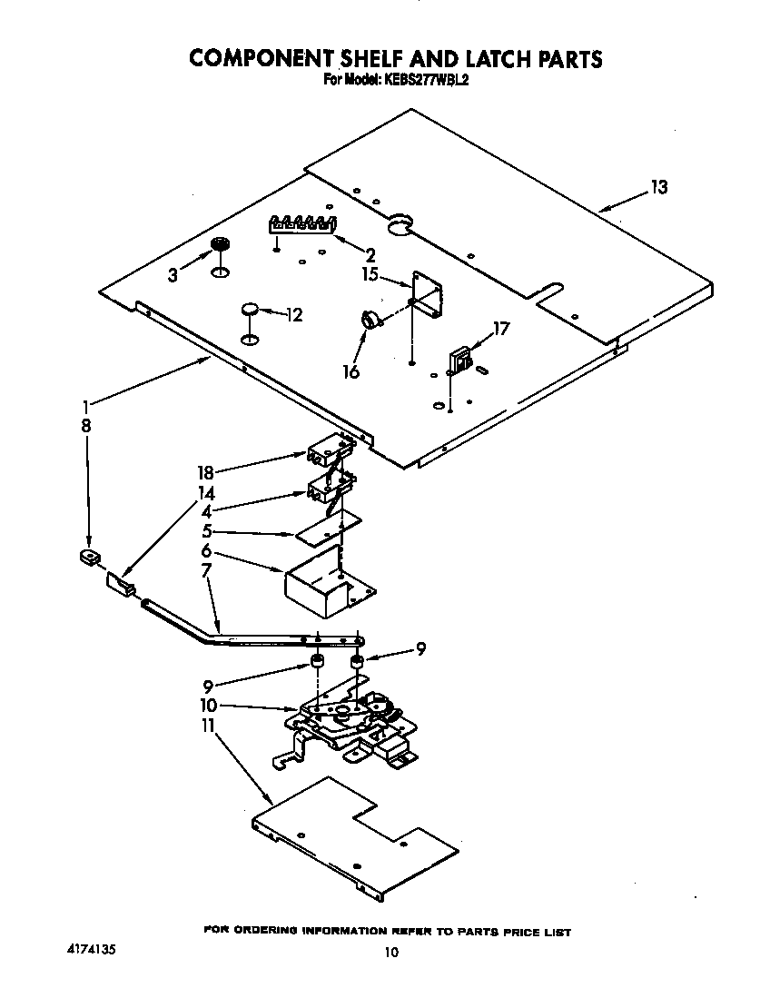 KitchenAid KEBS277WWH2 component shelf and latch diagram