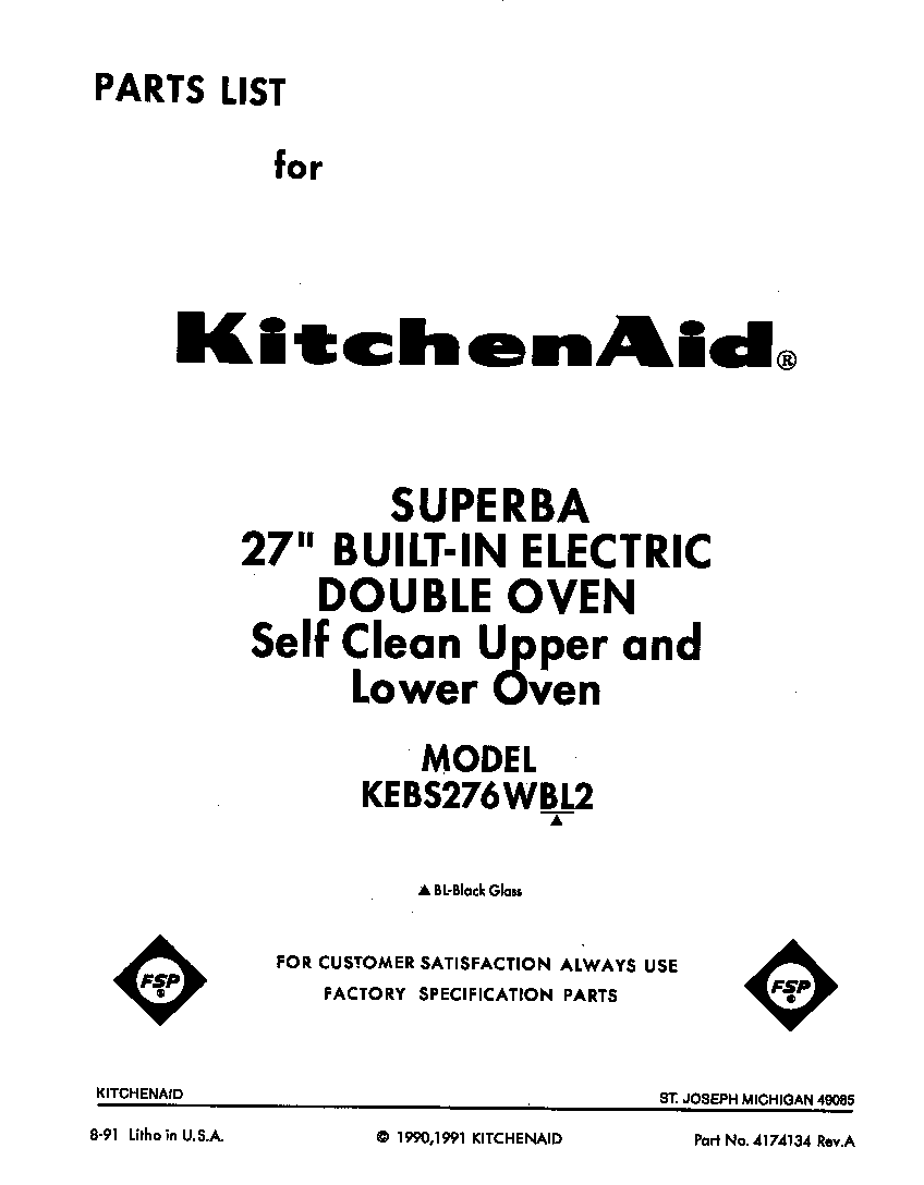 KitchenAid KEBS276WBL2 front cover diagram