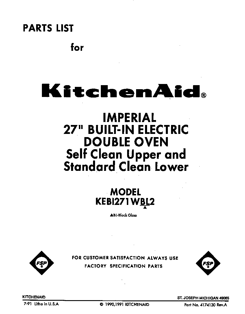 KitchenAid KEBI271WBL2 front cover diagram