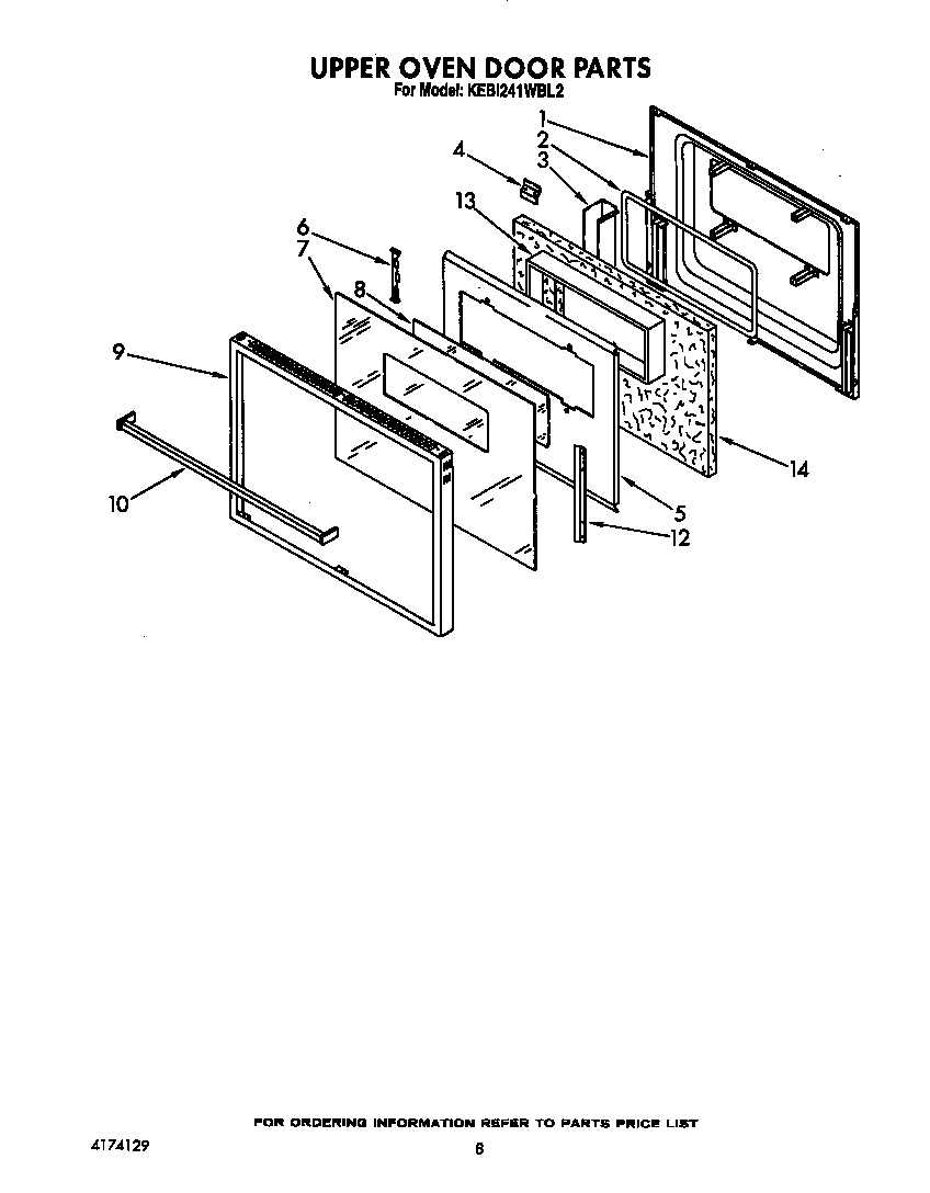 KitchenAid KEBI241WBL2 upper oven door diagram