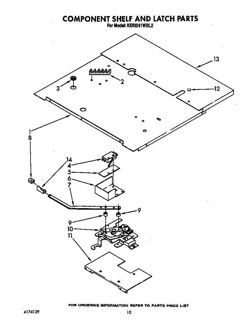 KitchenAid KEBI241WBL2 component shelf and latch diagram