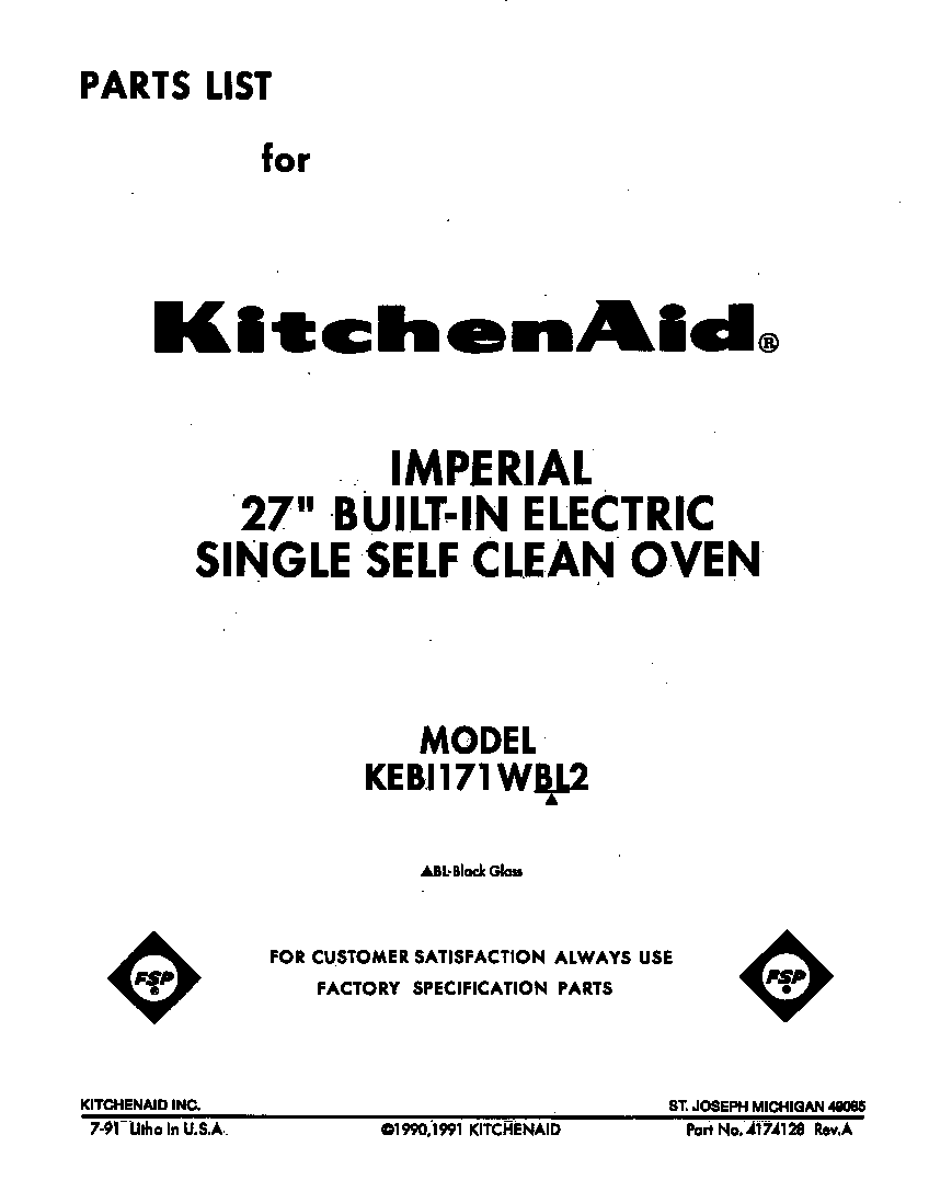 KitchenAid KEBI171WBL2 front cover diagram