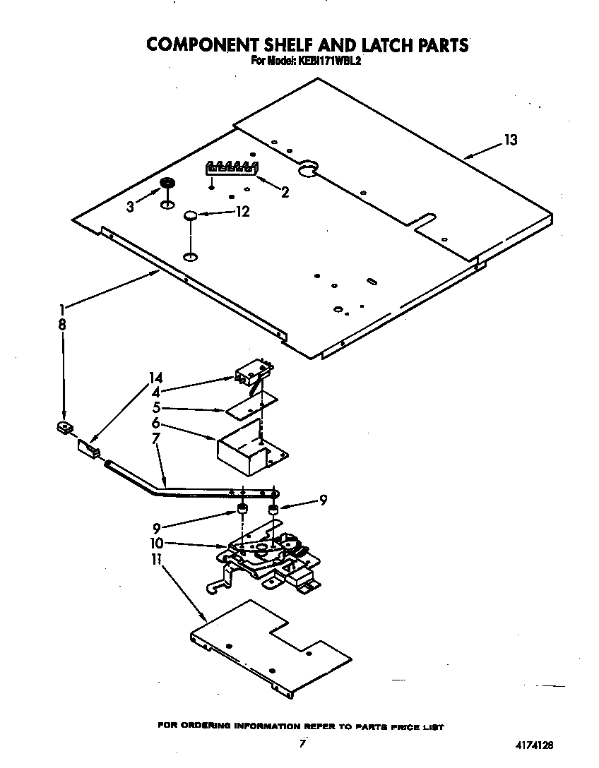 KitchenAid KEBI171WBL2 component shelf and latch diagram