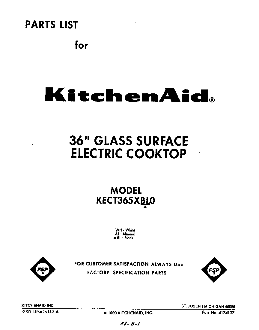 KitchenAid KECT365XWH0 cover page diagram