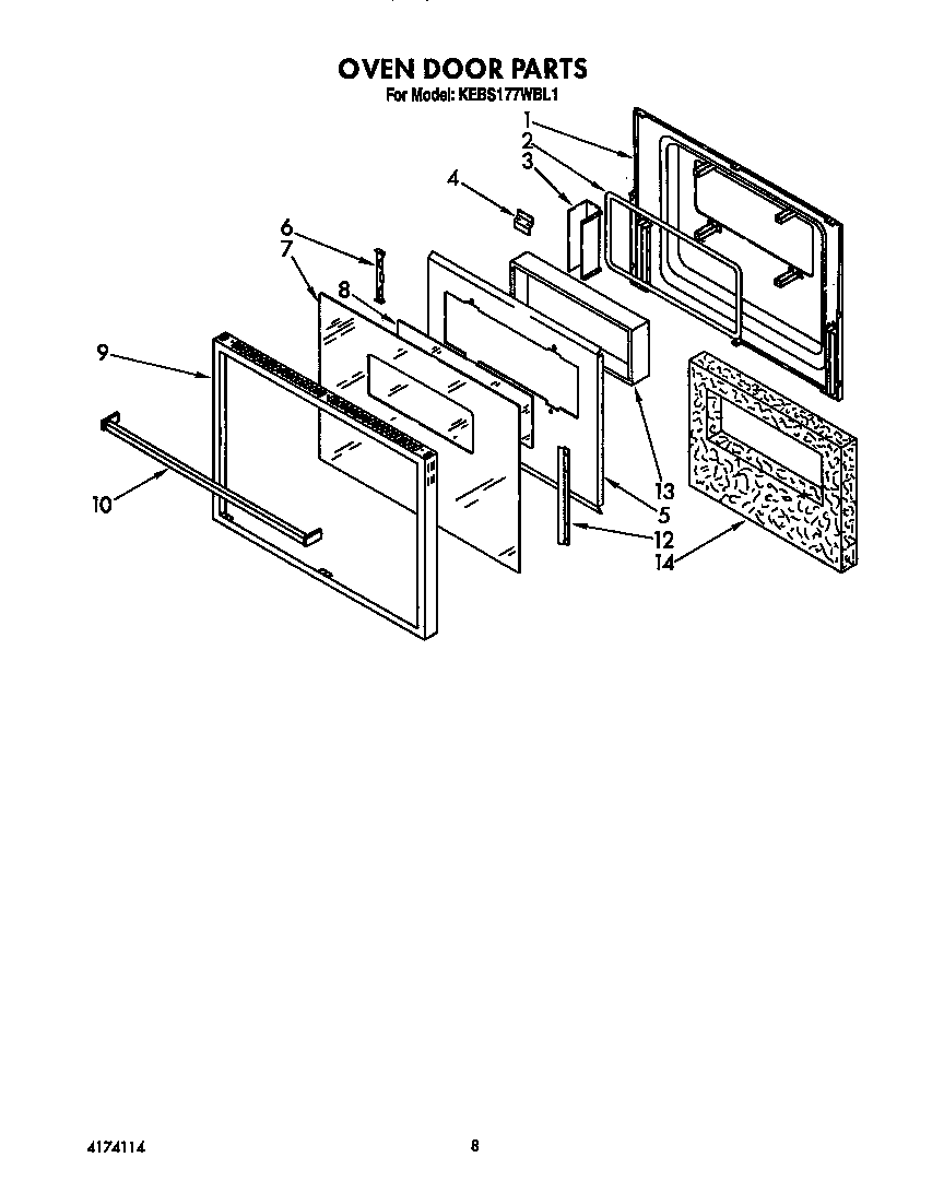KitchenAid KEBS177WWH1 oven door diagram