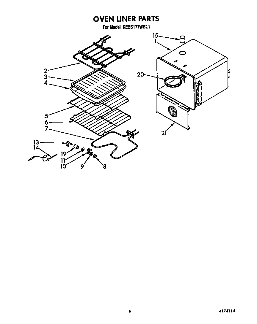 KitchenAid KEBS177WWH1 oven liner diagram