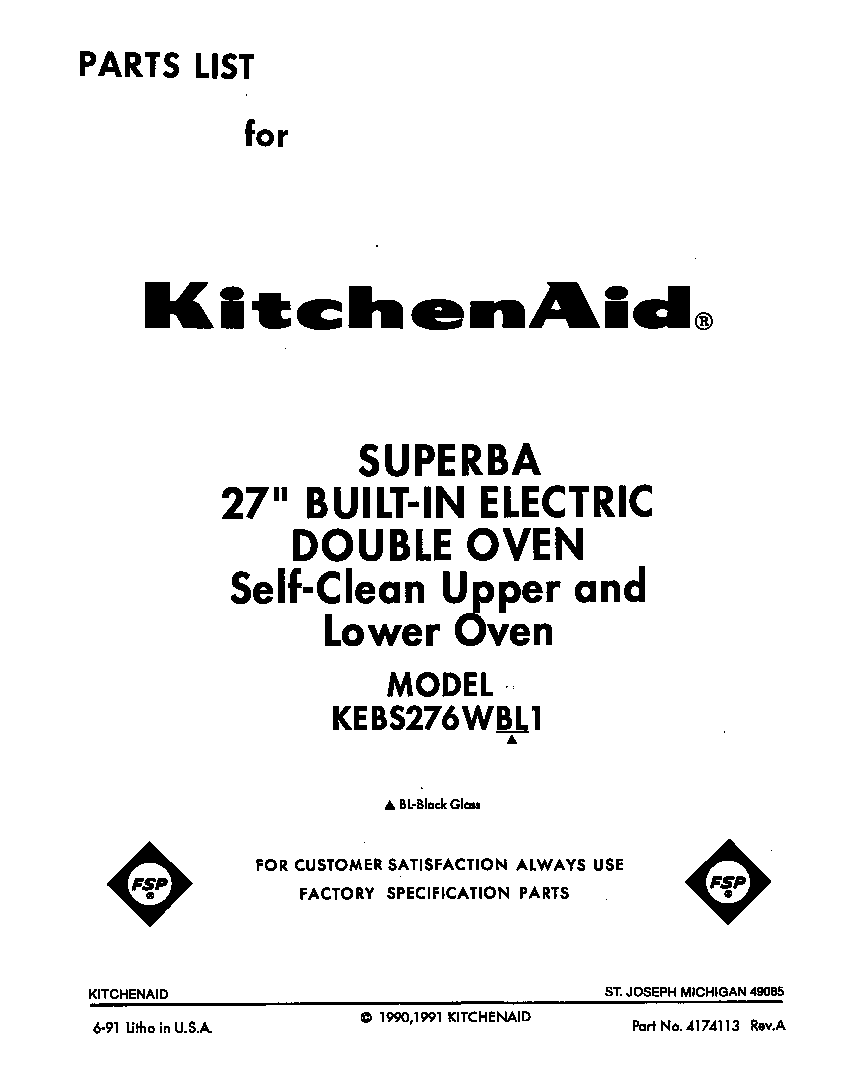 KitchenAid KEBS276WBL1 front cover diagram