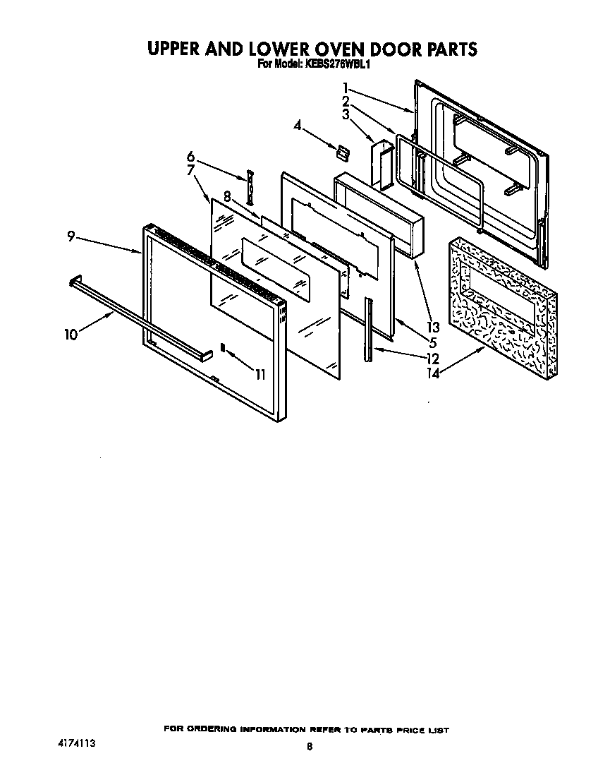 KitchenAid KEBS276WBL1 upper and lower oven door diagram