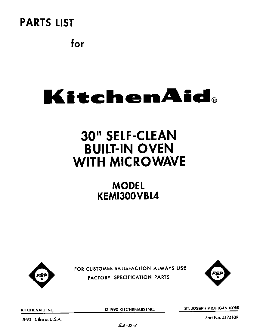 KitchenAid KEMI300VBL4 front cover diagram