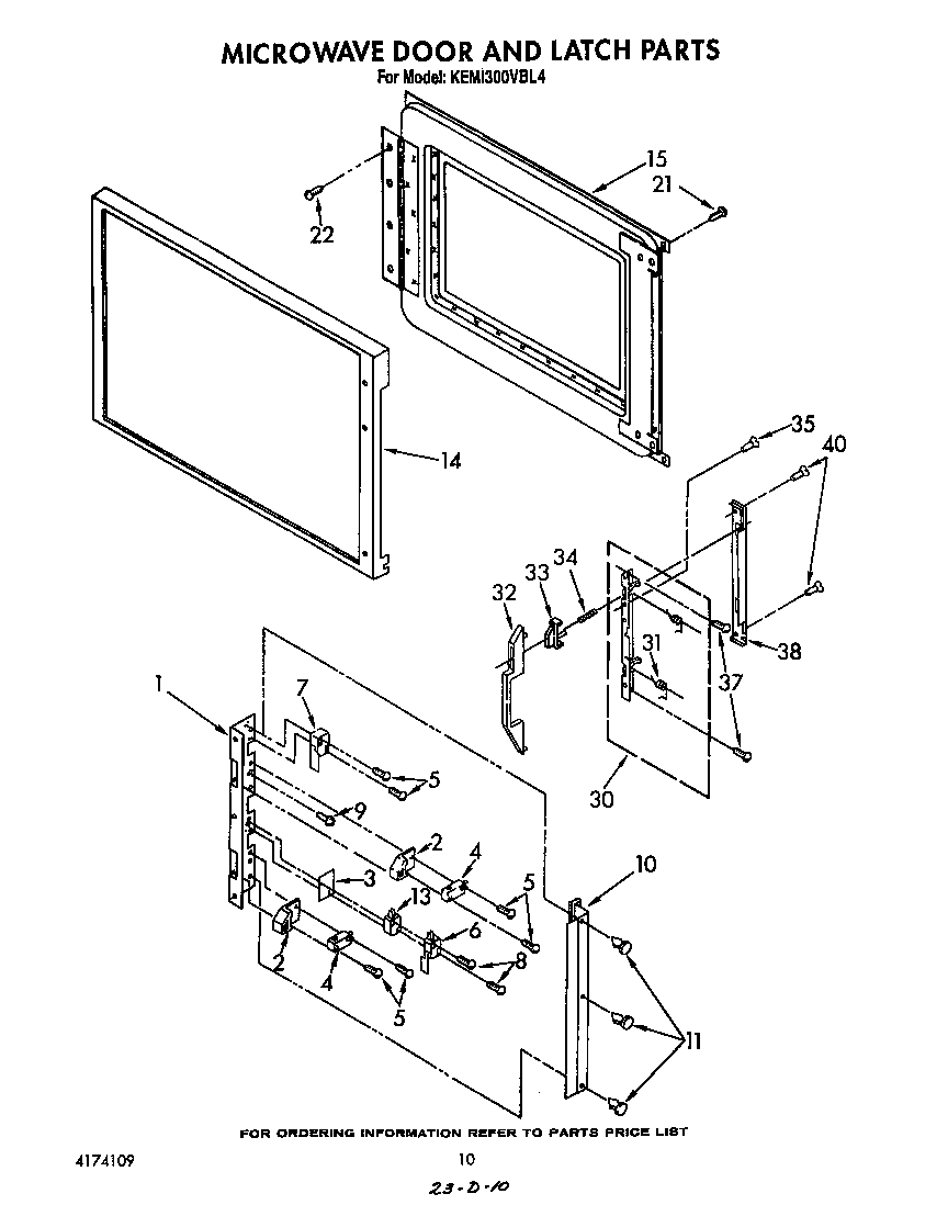 KitchenAid KEMI300VBL4 microwave door and latch diagram