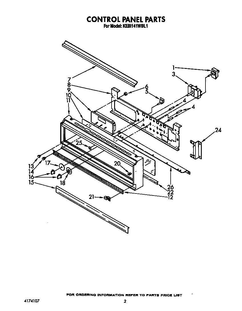 KitchenAid KEBI141WBL1 control panel diagram