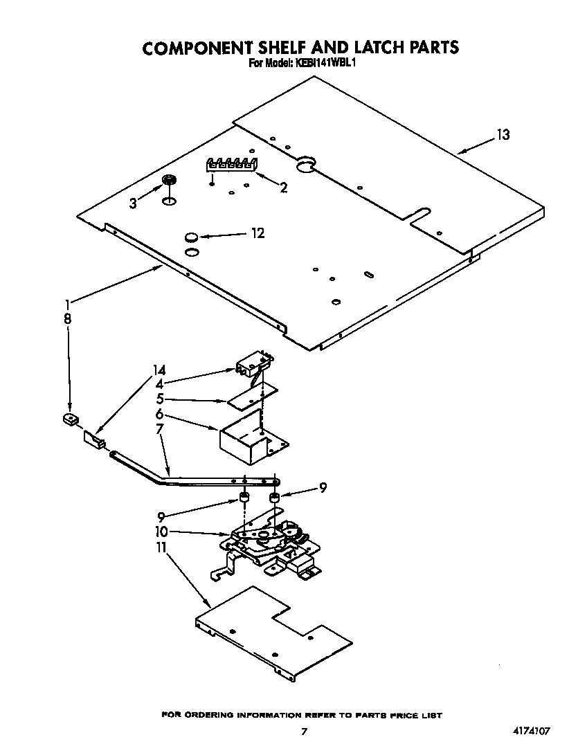 KitchenAid KEBI141WBL1 component shelf and latch diagram