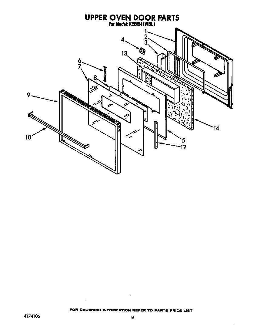 KitchenAid KEBI241WBL1 upper oven door diagram