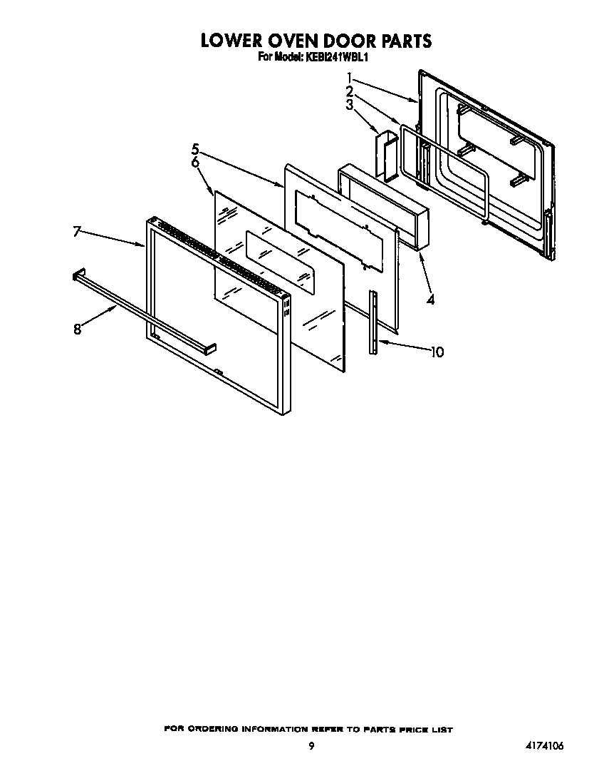 KitchenAid KEBI241WBL1 lower oven door diagram