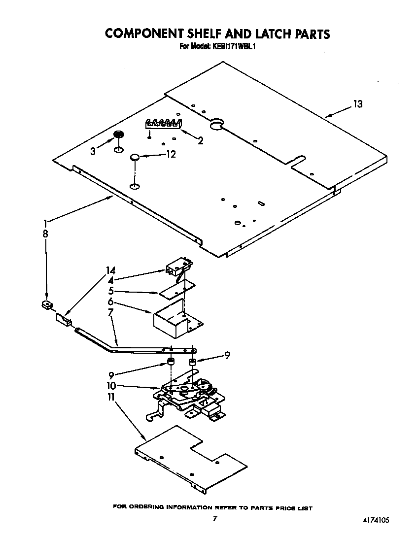 KitchenAid KEBI171WBL1 component shelf and latch diagram