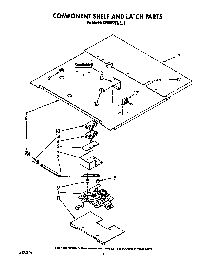 KitchenAid KEBS277WAL1 component shelf and latch diagram