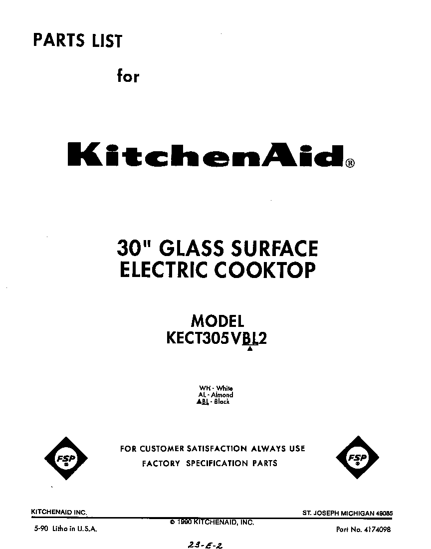 KitchenAid KECT305VWH2 cover page diagram