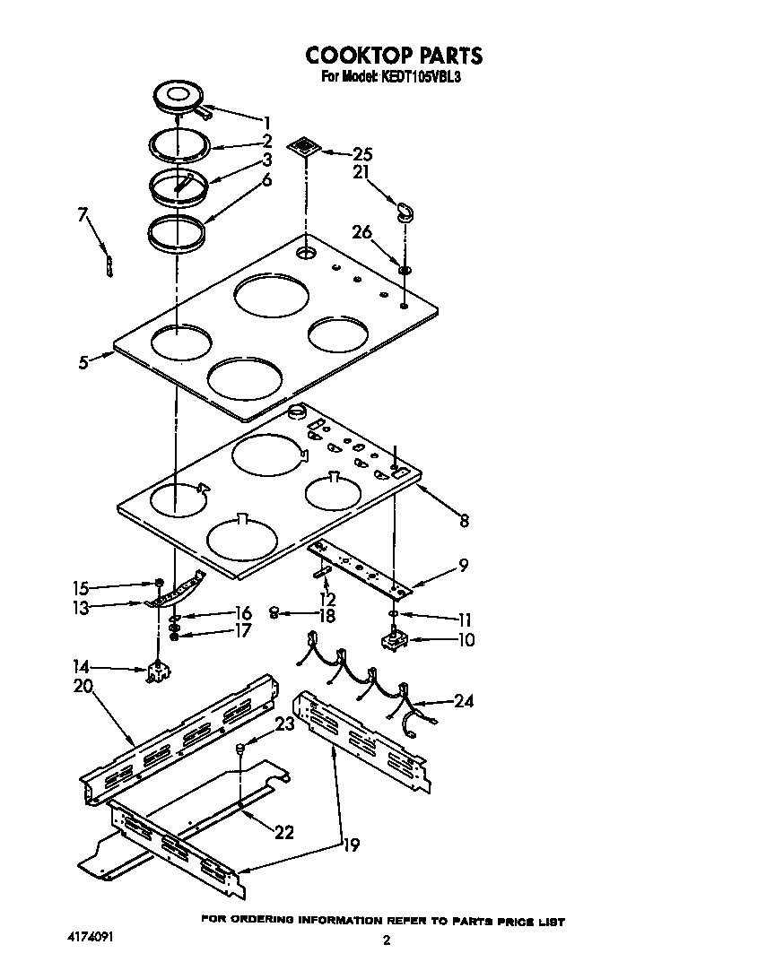 KitchenAid KEDT105VWH3 cooktop diagram