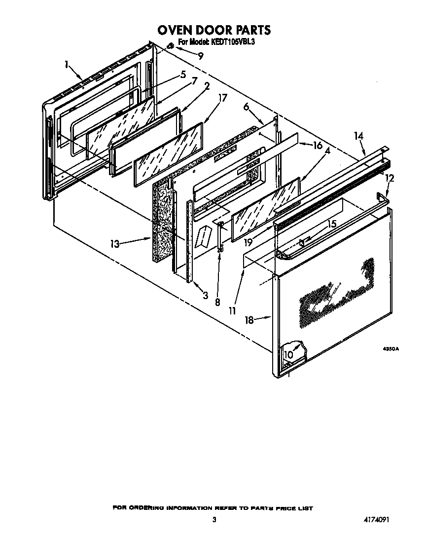 KitchenAid KEDT105VWH3 oven door diagram